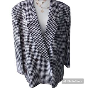 Giorgio Saint Angelo Vintage Houndstooth Linen Dark Navy Blazer Jacket 22